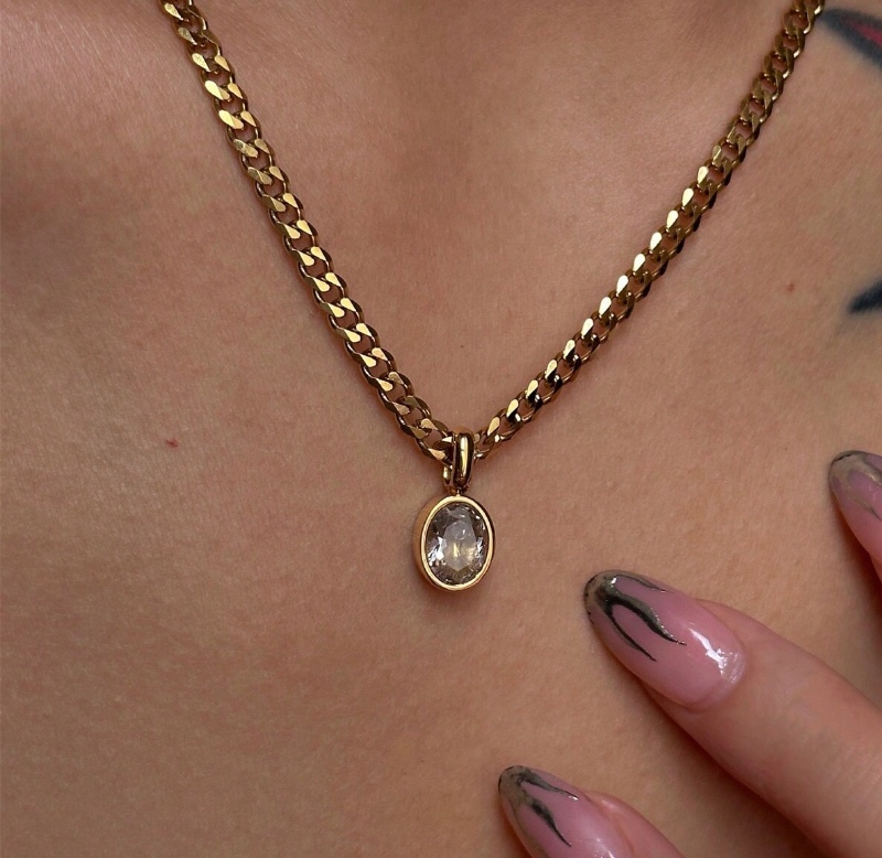 1pc 18K Gold Plated Stainless Steel Zirconia Pendant Necklace, Suitable For Women's Daily And Wedding Wear, Gift