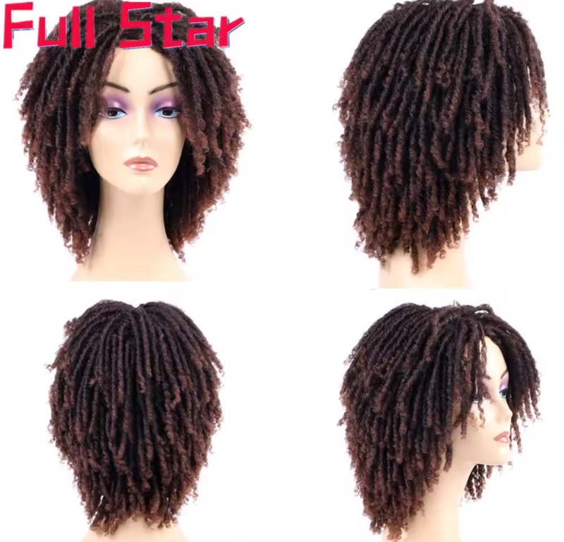 Full Star 14 "perruque bouclée Dreadlock pour femme noire Ombre bordeaux couleur marron court bouclé Soul Locs tresses perruques fête usage quotidien