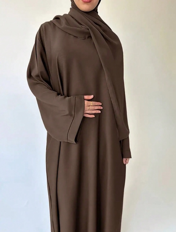 Robe longue décontractée à manches longues, couleur unie, style arabe