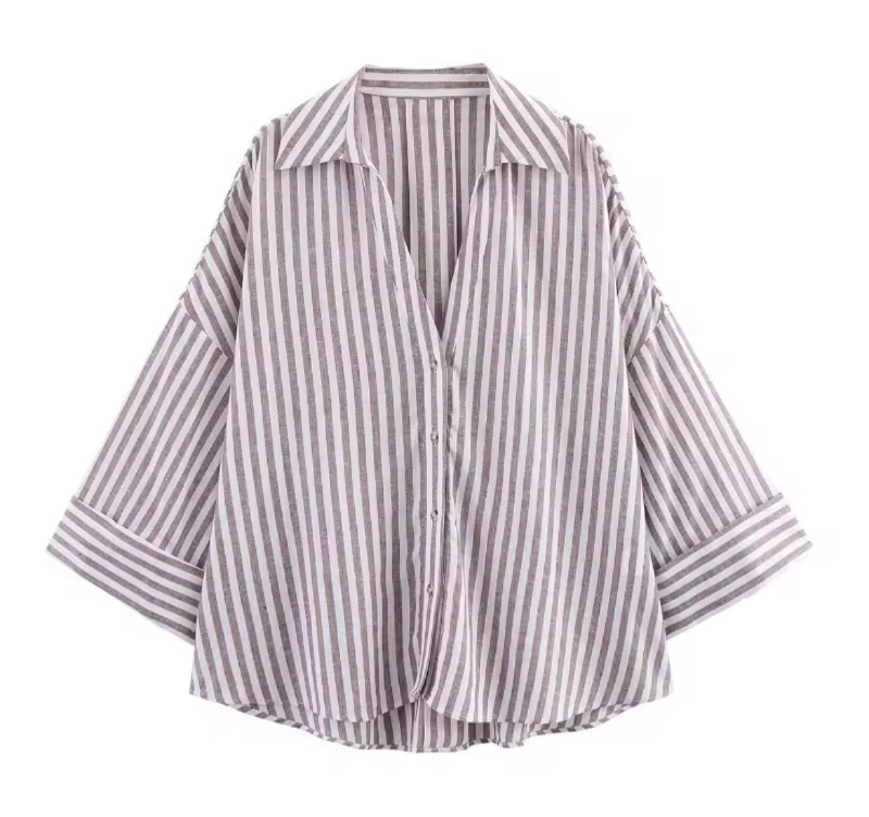 MUJER rayé chemise femme blanc chemises décontractées amples pour les femmes été boutonné chemises et chemisiers femme à manches larges haut pour femme