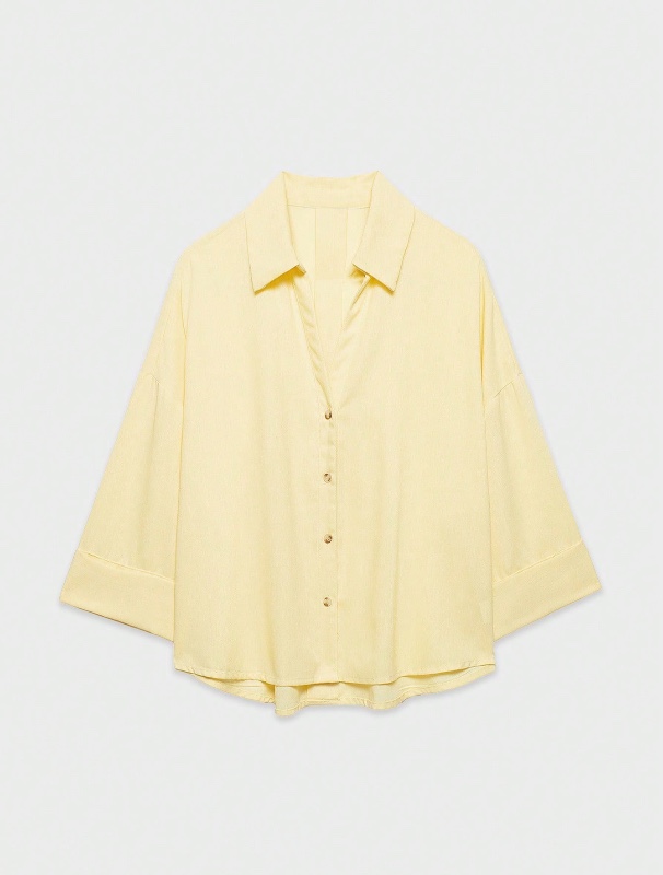 YROOE Blouse décontractée mode femme, polyvalente, minimaliste/décontractée chic/trajet quotidien/élégante, chemise ample à manches longues et col léger - Jaune clair d'été