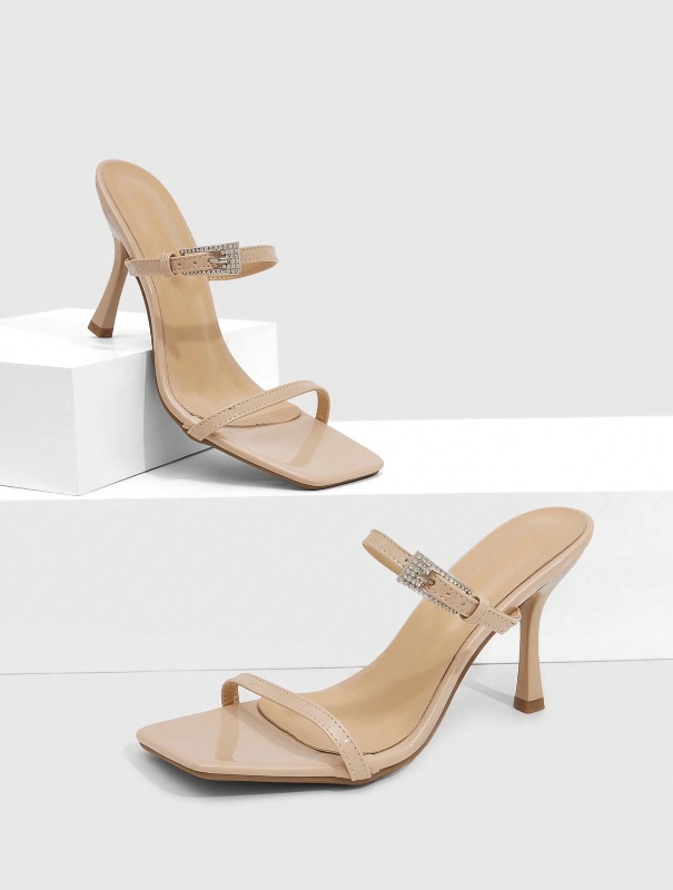 CUCCOO SZL Chaussures femme printemps et été nouvelles sandales à talons hauts à bride boucle et bout carré argenté. Chaussures de soirée sexy, confortables et polyvalentes pour femmes.