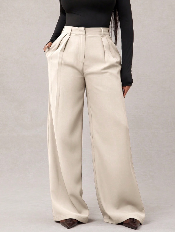 Radiana Pantalon large oversize mode minimaliste café foncé pour femmes, pantalon de ville marron à jambes larges pour femmes, pantalon taille haute à jambes larges marron, pantalon de costume marron pour l'automne/l'hiver