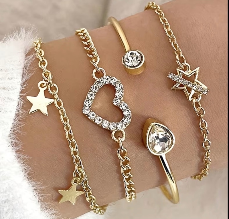 Lot de 4 bracelets à pompons géométriques brillants ondulés