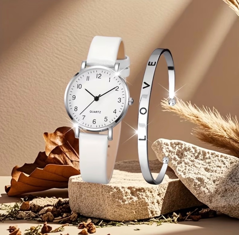 Ensemble cadeau 2 pièces pour femmes, montre décontractée et facile à porter, bracelet polyvalent et tendance