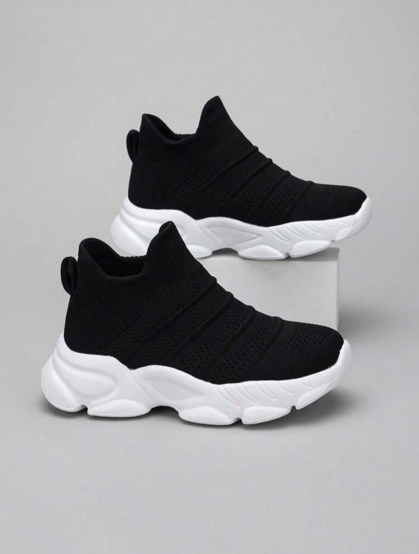 1 paire de chaussures de course décontractées respirantes à tige en tissu rayé pour adolescents, printemps/automne, chaussures légères à enfiler pour le camping en extérieur, convenant à toutes les saisons