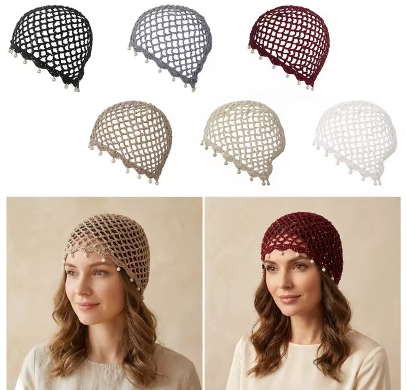 Chapeau bohème ajouré tissé, bonnet en crochet à franges de perles, béret respirant