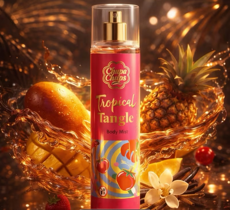 CHUPA CHUPS Tropical Tangle Brume Parfumée pour le Corps 236 ml – Spray Corps Fruité Exotique Mangue, Ananas & Vanille – Hydratant Léger Longue Tenue