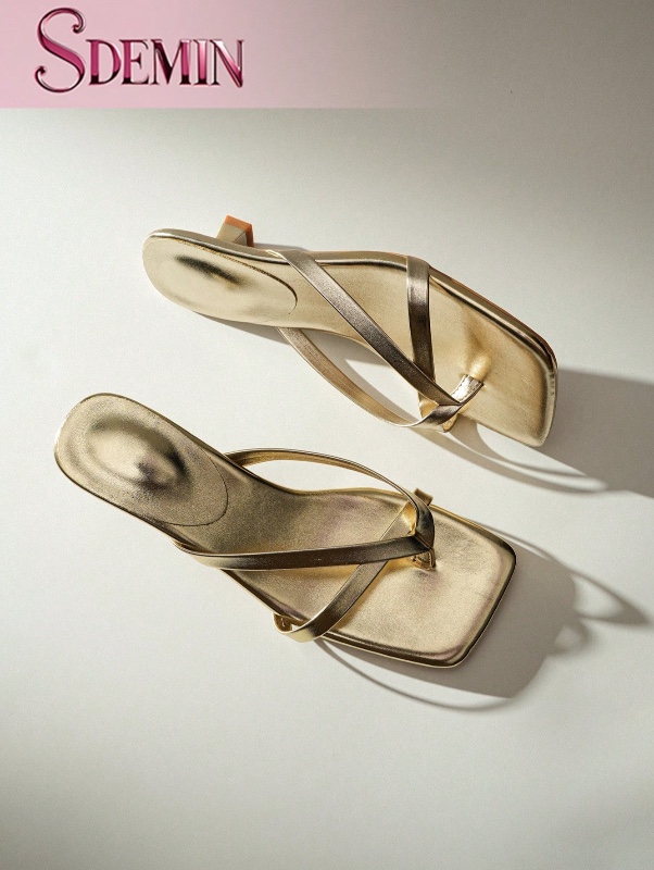 SDEMIN Chaussons d'été pour femmes, couleur unie, chaussures de vacances élégantes, sandales de plage décontractées à talons hauts, chaussures à enfiler à la mode pour robe