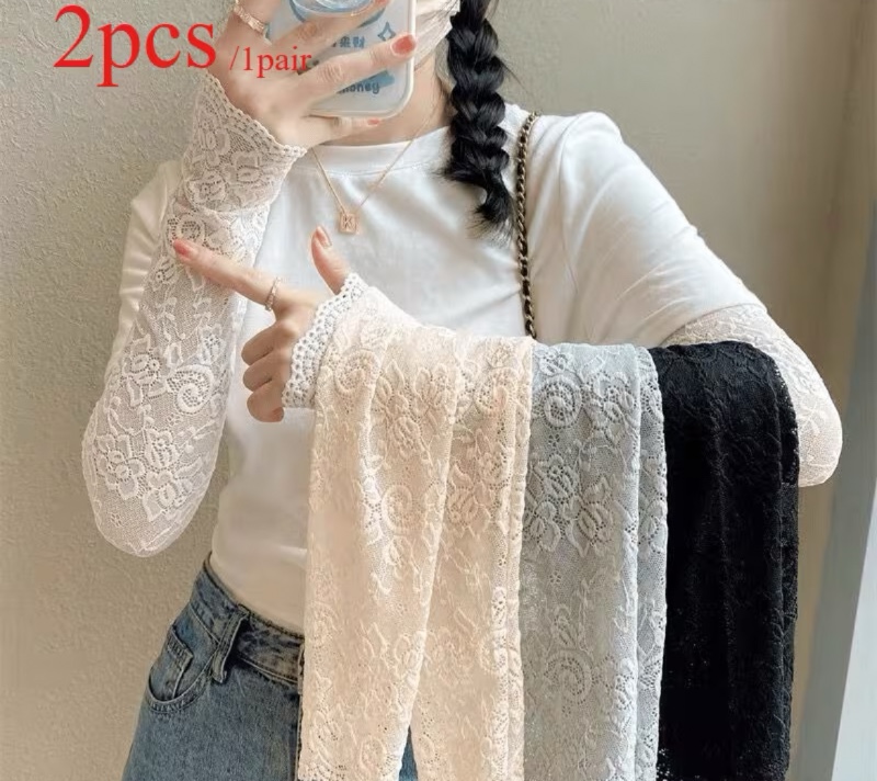2pcs/1Paire Manches Décoratives Élégantes à Garniture en Dentelle pour Femmes, Conception de Couture Respirante et Douce pour la Peau, Manchons Polyvalents et Tendance, Accessoires de Personnalité pour le Port Quotidien, Manches Magnifiques et Esthétiques