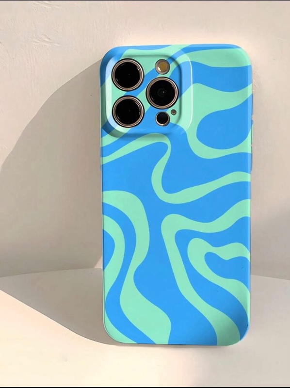 1 pièce Étui de téléphone rigide avec film perforé brillant, motif asymétrique minimaliste de vagues et de blocs de couleur, compatible avec iPhone 11/12/13/14/15/16 Pro Max, version internationale, pas la version domestique