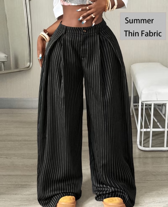 Pantalon Femme Printemps Été, Vêtements Rétro Cool Décontractés Style Street pour Sortir, Pantalon Ample Ourlet Arc, Salopette Rayée, Pantalon Jambe Large avec Fermeture Éclair en Métal et Boucle en Résine, Jambes de Pantalon Larges, Tendance et Décontrac