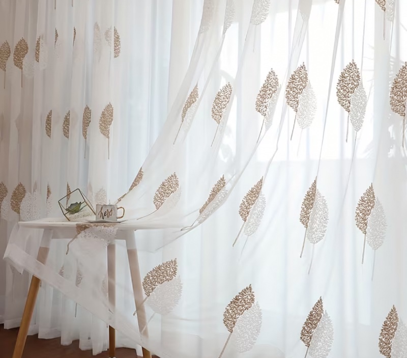 1pièce Panneau de rideau transparent brodé sur le thème de la forêt moderne, tissu en maille de polyester avec poche à tige, lavable en machine, non doublé, fenêtre décorative toutes saisons pour salon et chambre à coucher, filtration de la lumière, motif