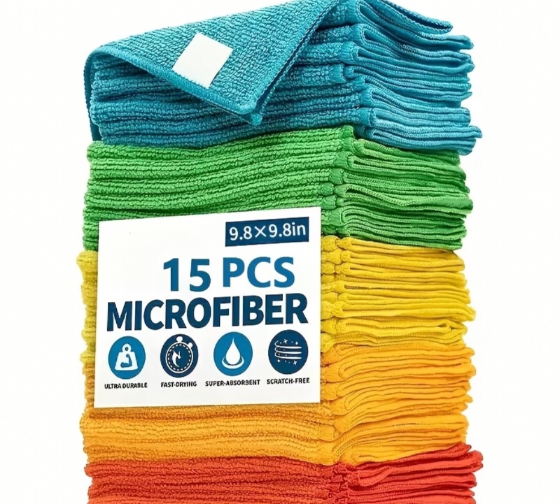 Ensemble de 15 serviettes de nettoyage multi-usages à séchage rapide de couleurs aléatoires | Réutilisables et absorbantes | pour la maison, la cuisine et la salle de bain