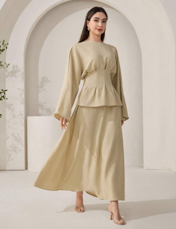 Veilorie Nouveau ensemble 2 pièces ample et confortable, resserrant la taille, polyvalent pour le quotidien et la plage : Top à manches longues et jupe