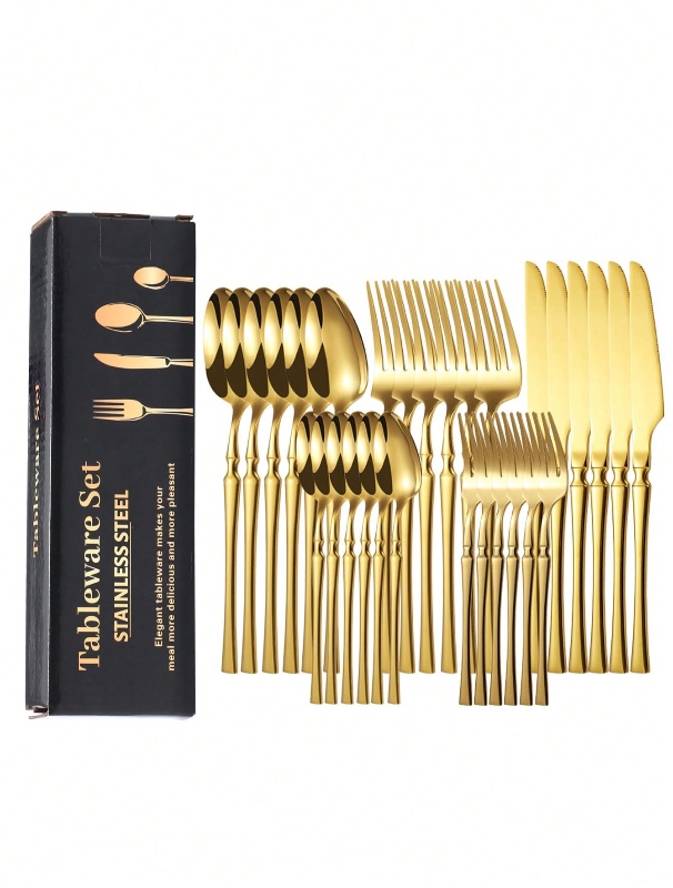 30 pièces Set de couverts en acier inoxydable pour Noël, couteau, fourchette, cuillère, set de vaisselle de style occidental, convient pour la maison, la cuisine, le restaurant, l'hôtel, le mariage. Ustensiles de cuisine, décoration de la maison.