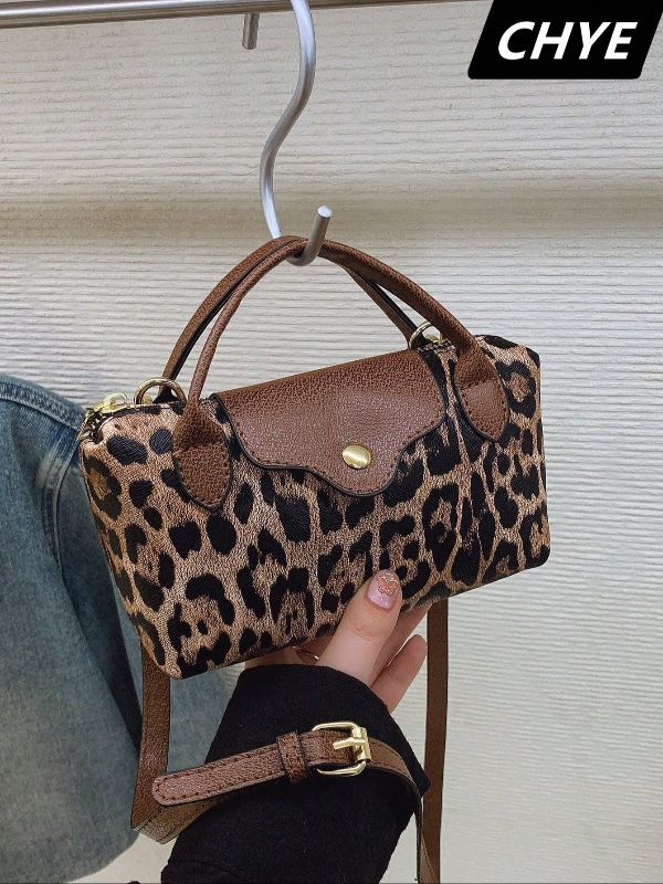 Nouveau sac à main décontracté pour femme, sac à épaule en nylon de couleur unie multifonctionnel, sac Boston shopping mode bandoulière, peut contenir passeport, espèces, pièce d'identité, cartes de crédit, léger, imprimé léopard, sac d'été, cadeau pour l