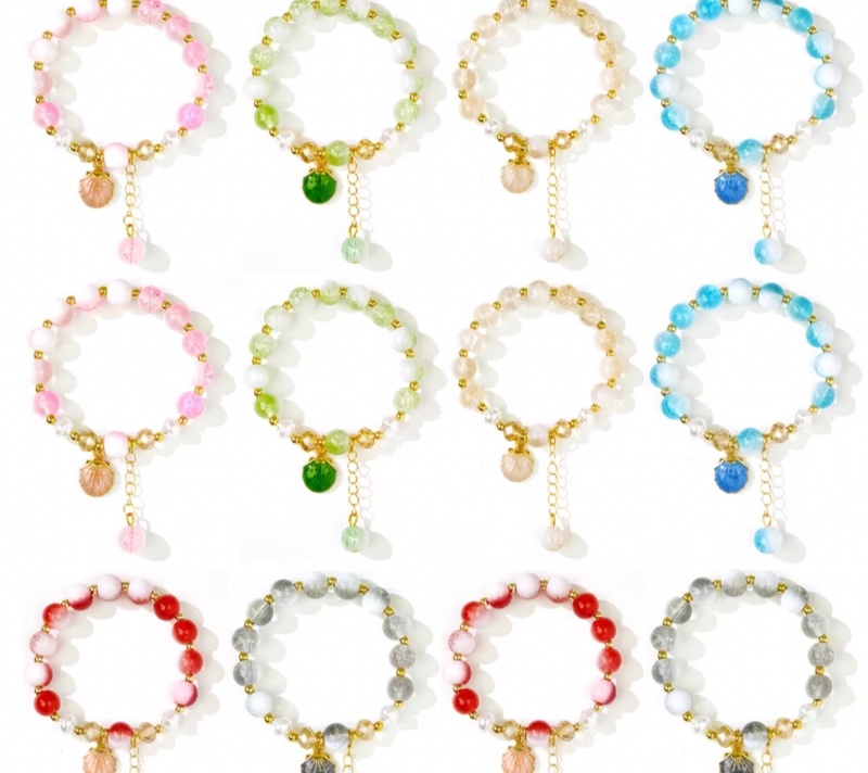 12 Pièces de Bracelets Élastiques Mignons Y2K - Perles en Verre de 10mm avec Charmes Floraux Colorés, Cartes de Bénédictions Inspirantes, Ajustement Élastique Confortable pour Femmes.