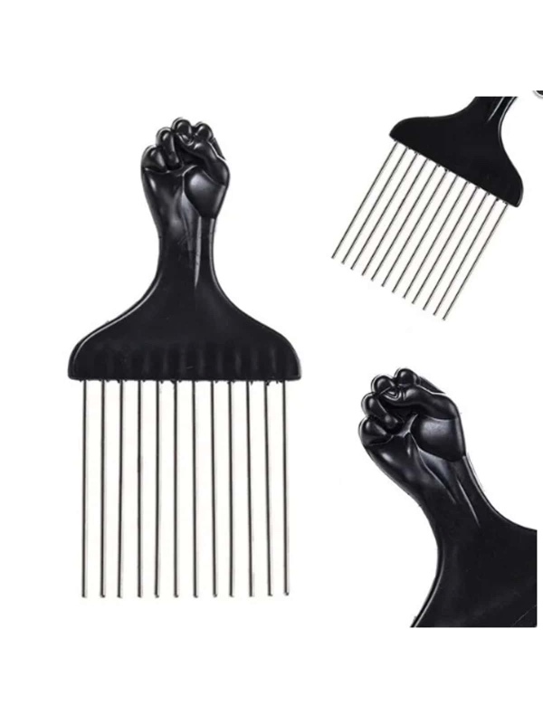 1 pièce Peigne afro en métal noir en forme de poing - C818 Brosse à cheveux, peigne, outils capillaires, produits et accessoires capillaires pour salon de coiffure, beauté, voyages essentiels, rentrée scolaire, vacances essentielles, accessoires capillair