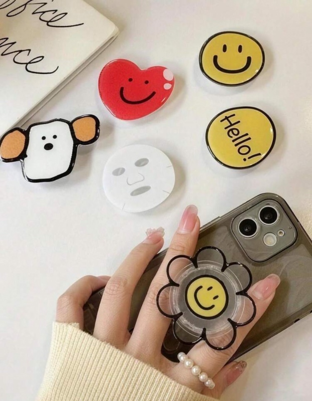 1 pièce Support de téléphone portable de dessin animé, visage souriant mignon, fleur, chiot, en forme de cœur, extensible anti-chute, support de téléphone universel, conception de sac à air extensible, anti-perte anti-dérapant, idéal pour regarder des vid