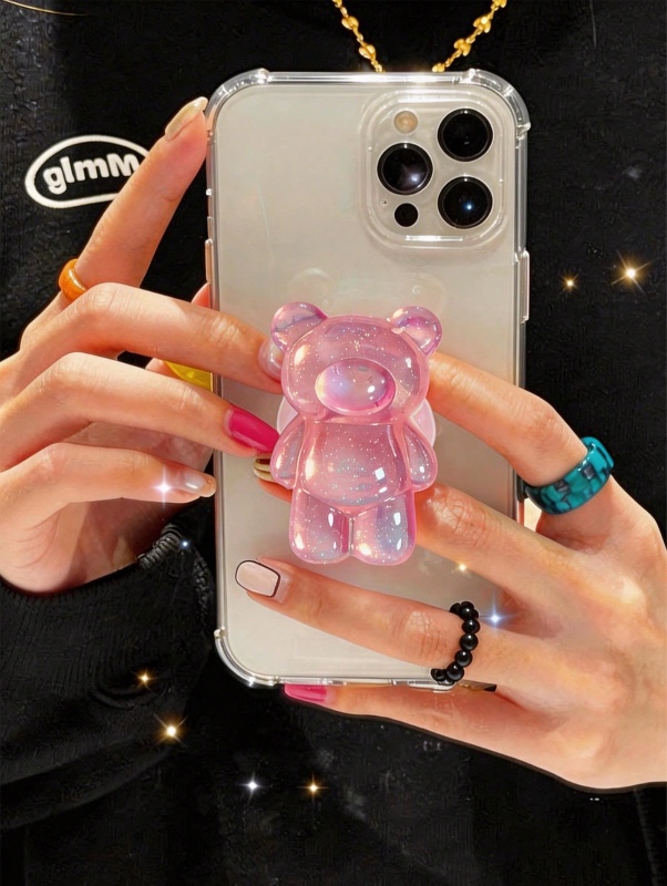 1 pièce Support de téléphone mignon en forme de panda, paillettes laser 3D, couleur unie, support de bureau affaissé, compatible avec les téléphones Android, support de telephone