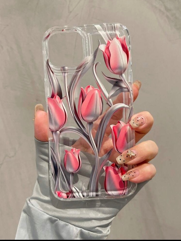 1pc de Coque de Téléphone avec Sac Gonflable Transparent en Forme de Fleur de Tulipe Dégradée, Convient pour for iphone 11, 12, 13, 14, 15, 16, XS, XR, X, 7, 8 Plus, Pro Max, SE Series, Parfait comme Cadeau pour une Petite Amie, Un Petit Ami, Un Ami ou Po