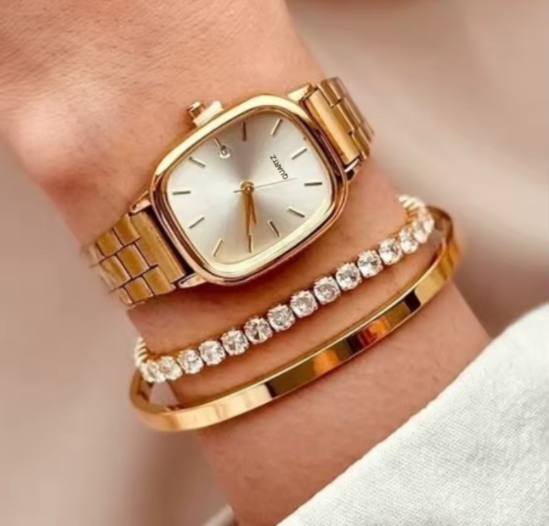 3 pièces/ensemble élégant cadran carré femmes montres Simple calendrier Quartz montres Bracelets ensemble Reloj Mujer (sans boîte)