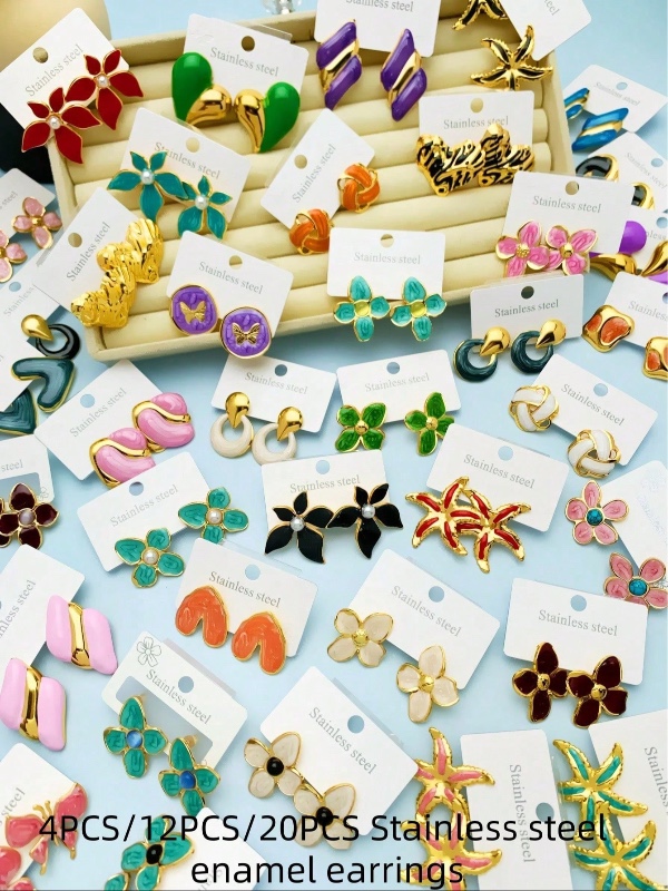 12PCS Stainless steel enamel earrings