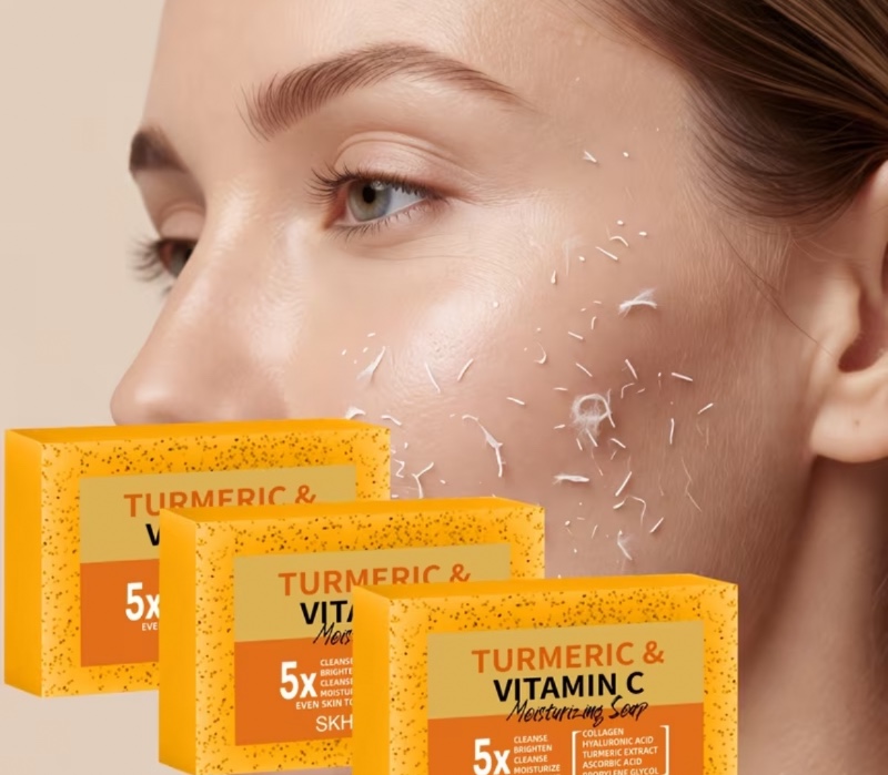 TURMERIC & VITAMIN C Savon Exfoliant Hydratant à l'Acide Hyaluronique SKHP avec Glycérine et Vitamine C, Exfoliation Douce, Contrôle du Sébum, Adoucissant pour la Peau, Non Resserrant, Tous Types de Peau, Unisexe