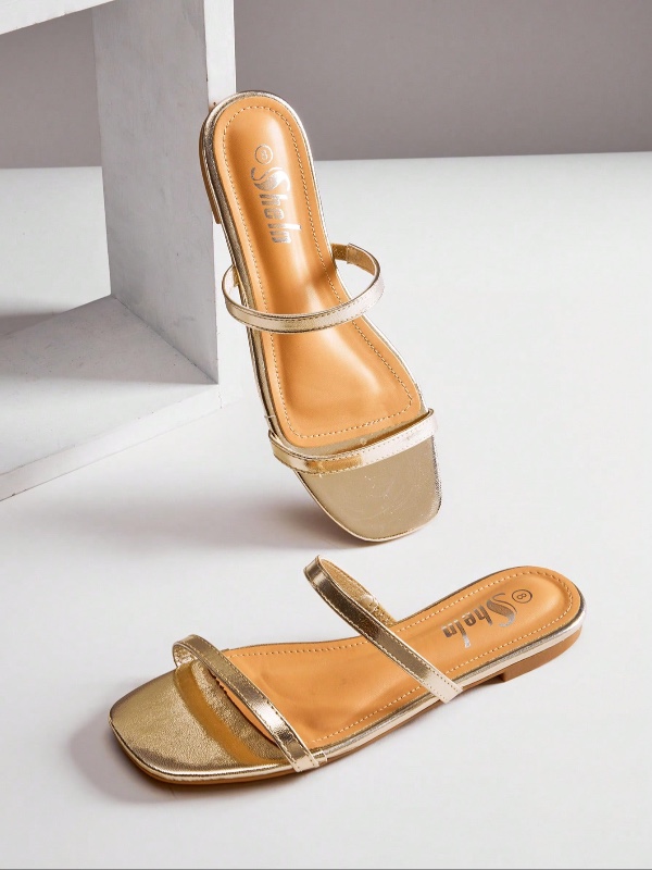 SHUZIA Sandales plates à deux bandes fines et ouvertes à la pointe, chaussures d'été, chaussures de printemps. Cadeau pour le printemps, Pâques, la fête des mères.