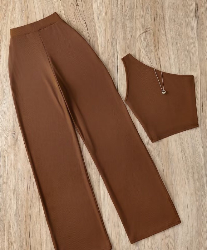 Ensemble Femme Été : Gilet Une Épaule et Pantalon, Deux Pièces Printemps Slim, Haut Court Nombril et Pantalon, Haut Décontracté Sans Manches et Bas, Ensemble 2 Pièces Femme Élégant Couleur Unie