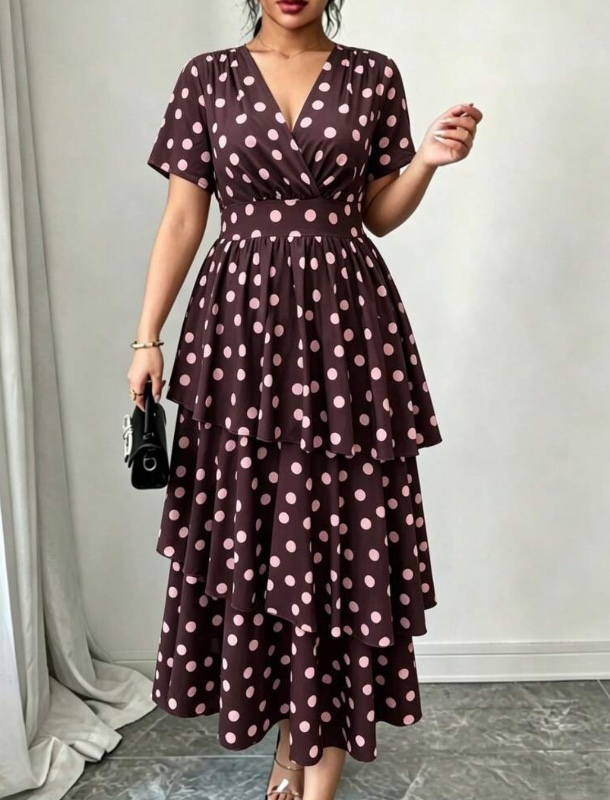 Vionelle Robe longue élégante à pois pour femmes grandes tailles, printemps/été