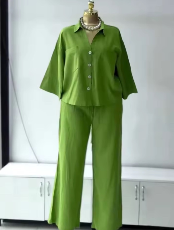 Ensemble pantalon femme deux pièces, chemise à col rabattu manches longues, pantalon large taille haute, style Y2K streetwear élégant et décontracté