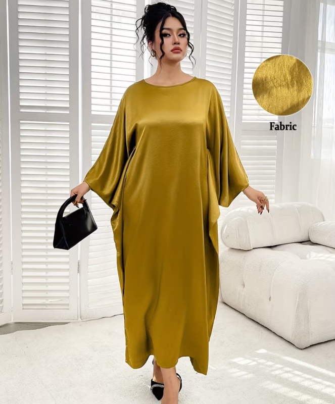 [Robe Élégante Taille Grande] Robe Élégante Taille Grande 1 Pièce Col Rond Manches Ballon Longue Mode Moyen-Orient Solide
