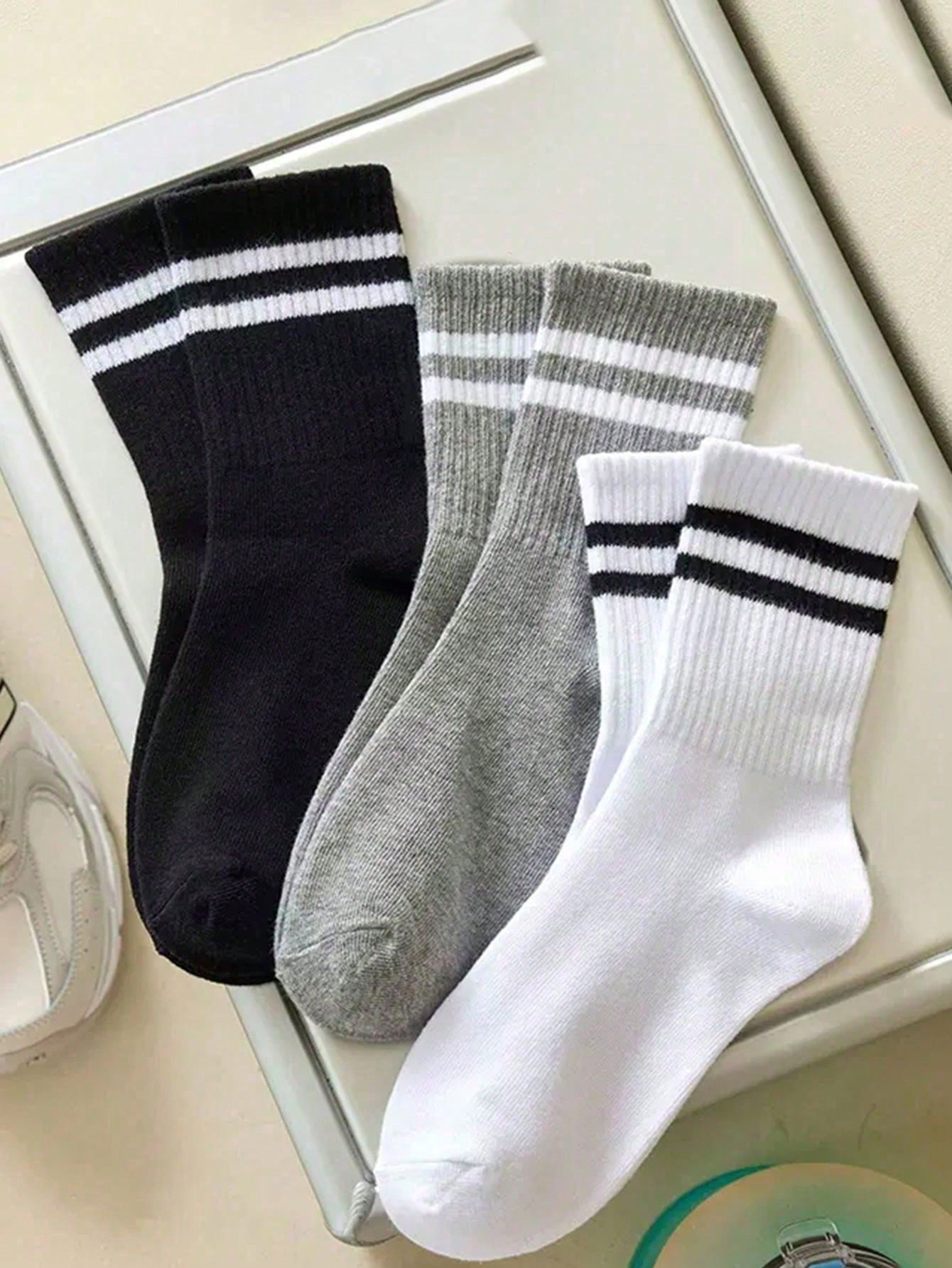 1/3/6/8/10/20 Pairs Unisex Striped Mid-Calf Socks