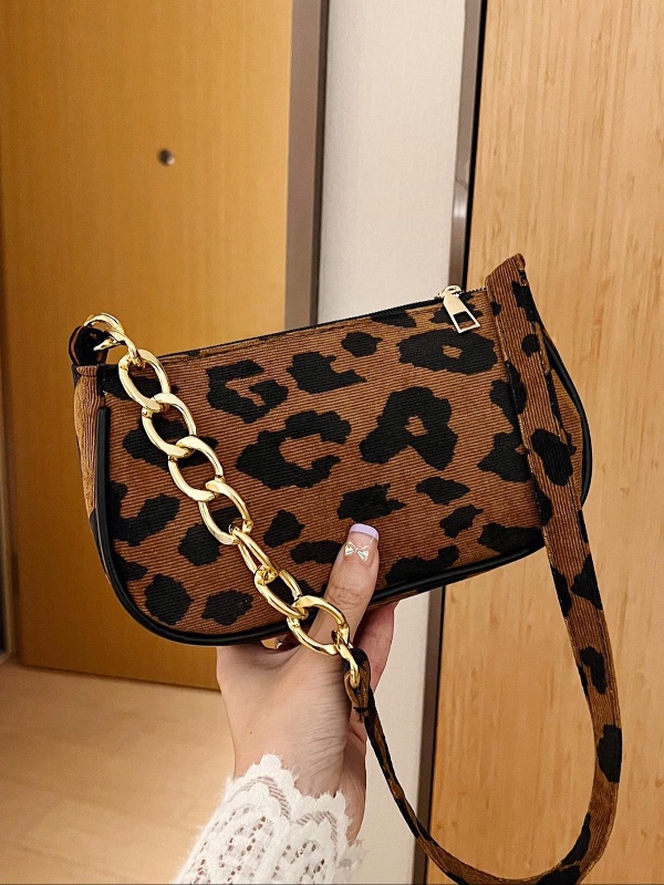 Sac hobo à motif léopard avec bandoulière chaîne tendance, sac à motif léopard, sac à main tendance pour femme (motif guépard) pour l'automne-hiver, nouveau sac pour femme à motif tigre pour l'automne-hiver, motifs léopard et guépard.