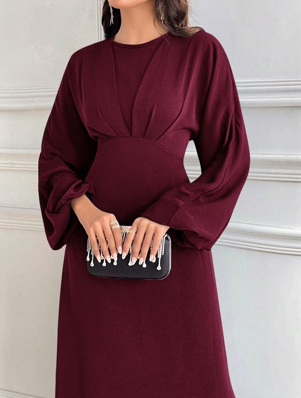 Modelyn Robe élégante à manches lanternes et encolure ronde de couleur unie pour femmes, robe de soirée longue