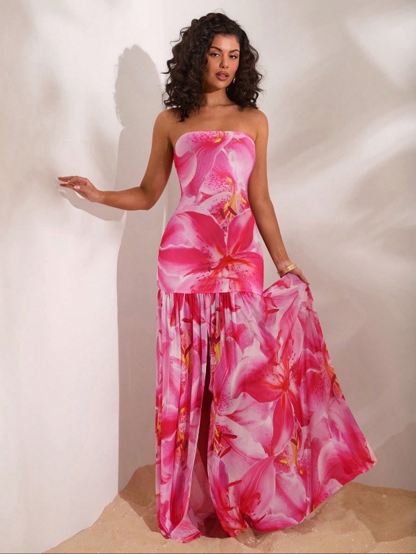 Opulessa Robe extra longue pour femmes avec imprimé tricoté en maille