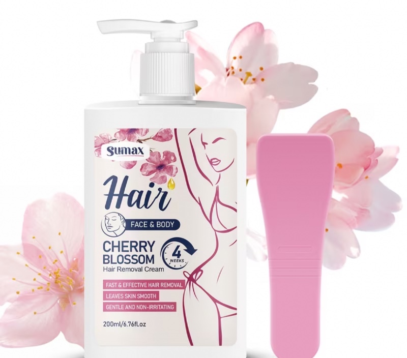 Crème dépilatoire douce Sakura 200 ml, élimine rapidement les poils, s'attaque facilement aux aisselles, jambes, visage et zones intimes. Laisse la peau lisse avec des résultats pouvant durer jusqu'à quatre semaines. Nettoie complètement sans résidu.