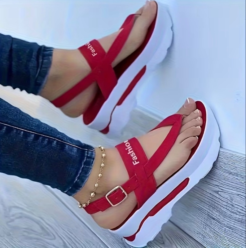 Sandales rembourrées unies pour femme - Chaussures à plateforme avec bride réglable à la cheville - Chaussures pour femme