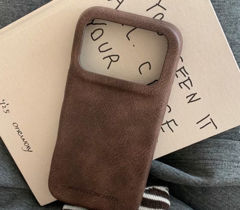 Étui de protection antichoc en cuir de couleur unie avancé avec lettres, style automne-hiver pour iPhone 17 16 15 14 Pro Max