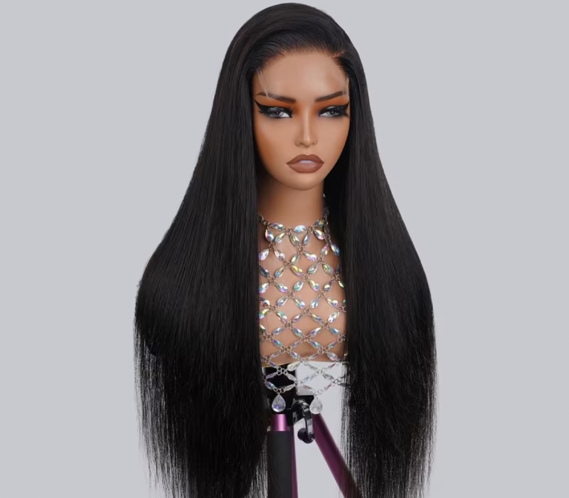 Perruque Longue Droite en Cheveux Humains Noirs Naturels de 81,28 cm pour Femmes - Dentelle Frontale HD 5x5, Pré-Épilée, Pré-Coupée avec Cheveux de Bébé, Sans Colle, Prête à Porter, Densité de 200%, Usage Quotidien