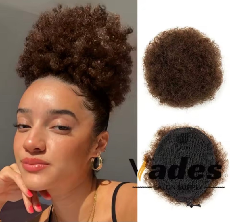 Bouclé cheveux humains PONYTAIL AFRO KINKY PUFF cordon de sertissage haut chignon CLIP en EXTENSIONS UPDO pour les femmes noires 4 6 8 pouces