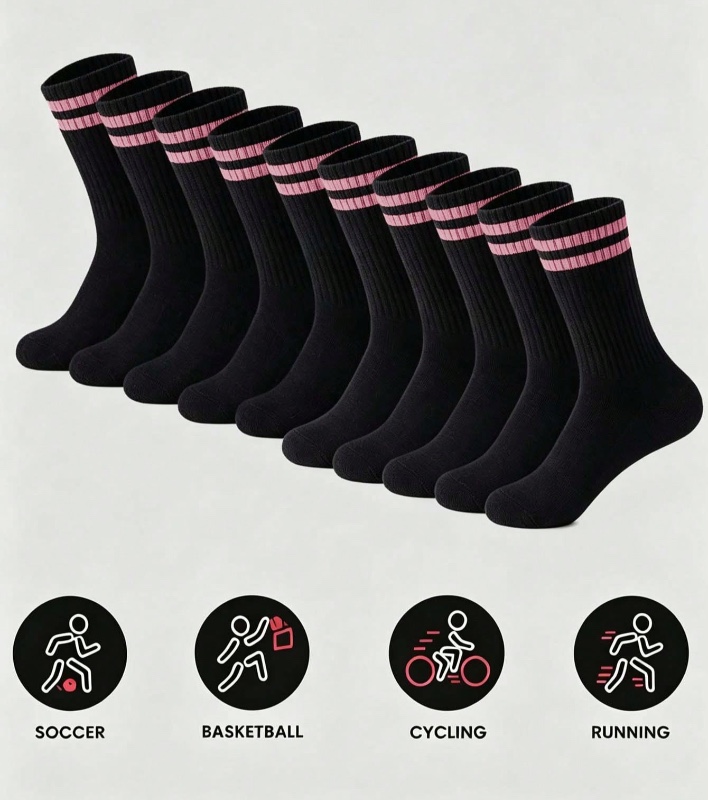 10 paires de chaussettes mi-mollet rayées noires pour femmes, minimalistes et confortables à la mode, adaptées pour un port quotidien polyvalent, style preppy assorti, toutes saisons