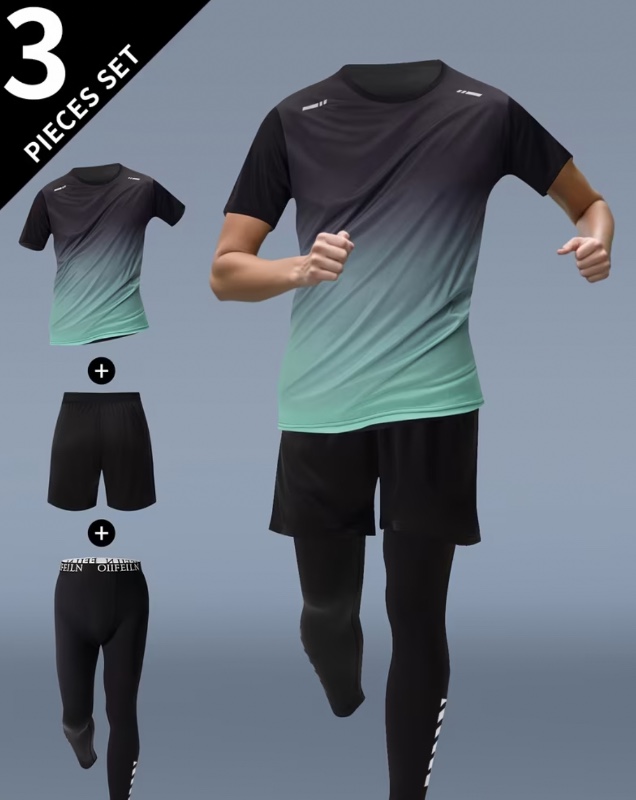 Ensemble de sport pour homme : 3 pièces, pantalon long, short et t-shirt manches courtes