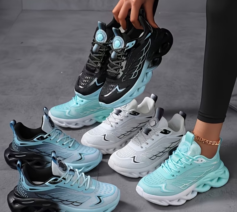 [Baskets] Chaussures de marche légères et respirantes toutes saisons pour femmes | Semelle MD antichoc, adaptées à la salle de sport, au quotidien et aux occasions formelles - Noir/Turquoise, Chaussures décontractées style facile par honeyGIRL