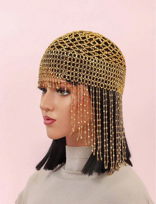 1pc Handmade Crochet Hollow Out Decorative Beaded Hat Sleep Bonnet