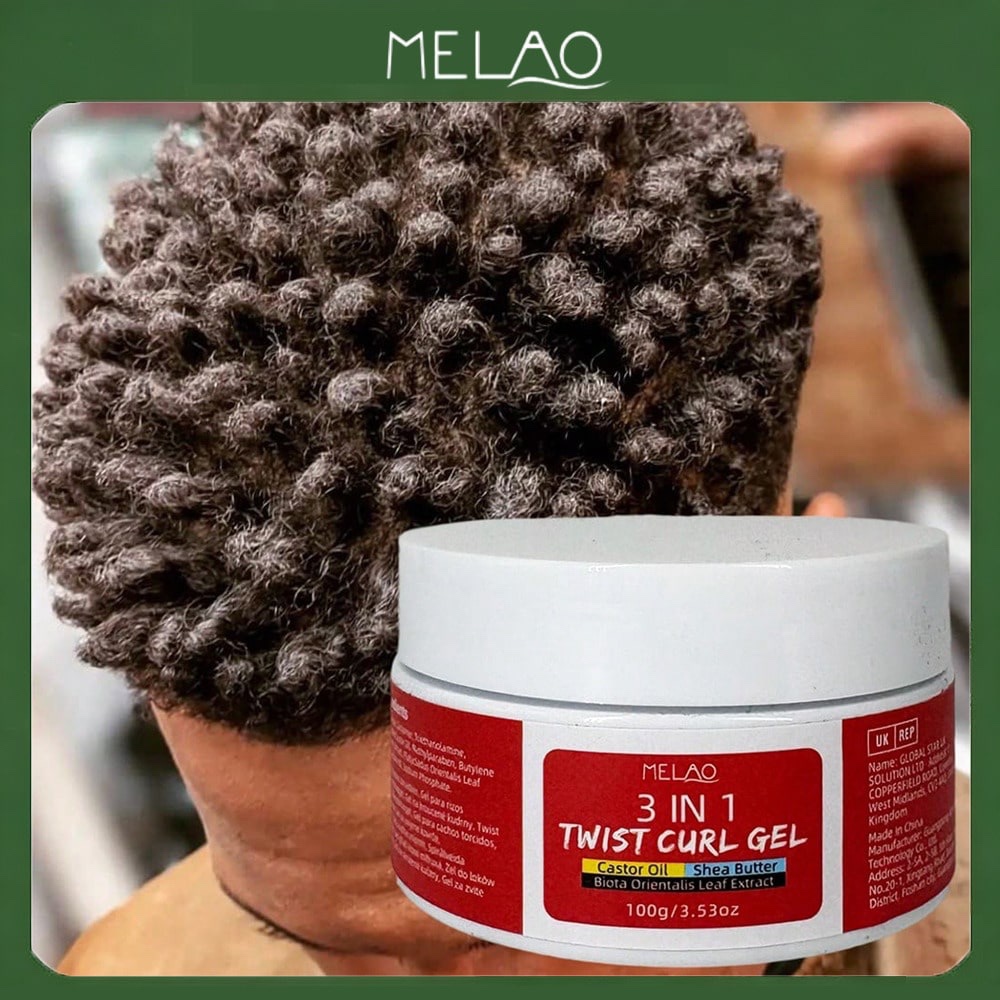 Gel boucles 3-en-1, le gel boucles 3-en-1 MELAO contient de l'huile de ricin et du beurre de karité, convient aux cheveux bouclés naturels, tresses, boucles et types de cheveux asiatiques, façonne et coiffe, nourrit les cheveux, 100g/3,53oz