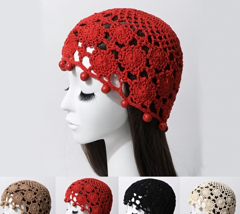 Chapeau d'été ajouré pour femme, fait main, style vintage et exotique, léger ; idéal pour les voyages, les activités de plein air