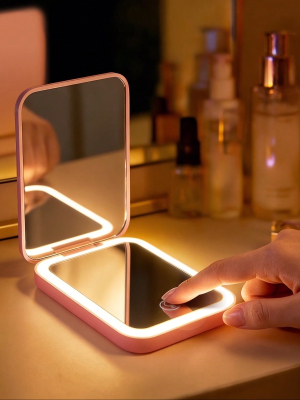 Miroir de maquillage LED, miroir de maquillage lumineux, mini miroir de maquillage portable, miroir de maquillage grossissant et pliable, miroir de poche lumineux, miroir de maquillage multifonction à poser, miroir pour chambre d'étudiant, miroir de voyag